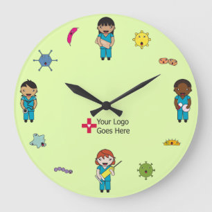 Cute Multicultural Germ Fighters Custom Logo Große Wanduhr