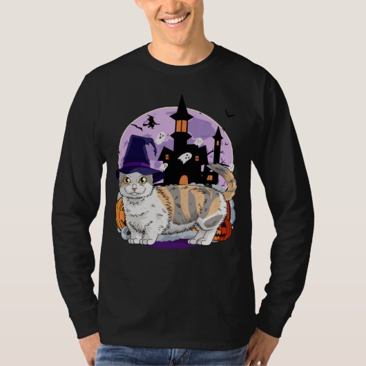 Cute Munchkin Cat Halloween Witch Pumpkin T-Shirt (Vorderseite)