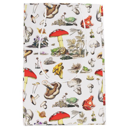 Cute Mushroom Frog Snail Forest Pattern Mittlere Geschenktüte (Vorderseite)