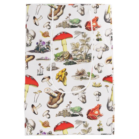 Cute Mushroom Frog Snail Forest Pattern Mittlere Geschenktüte (Rückseite)