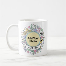 Cute Musical Doodles Kids Custom Photo Name Mug
