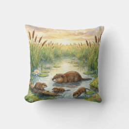 Cute Muskrat And Pups River and Lake Animals  Kissen