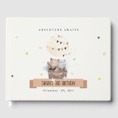 Cute Muted Teddy Hot Air Balloon Kids Birthday Gästebuch (Vorderseite)