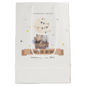 Cute Muted Teddy Hot Air Balloon Kids Birthday Mittlere Geschenktüte (Rückseite)