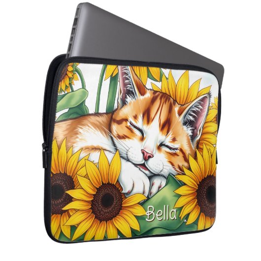 Cute Napping Kitten and Sunflowers Personalized Laptopschutzhülle (Vorne Rechts)