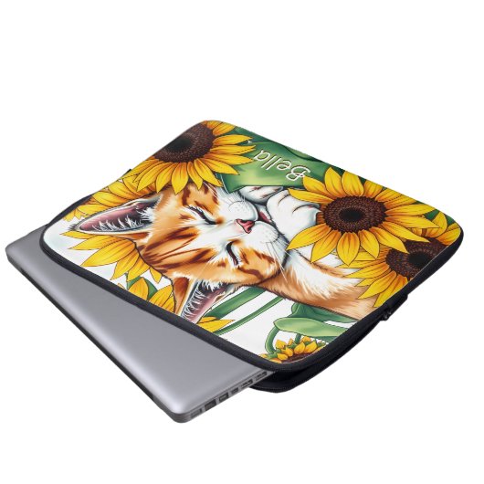 Cute Napping Kitten and Sunflowers Personalized Laptopschutzhülle (Vorne Knopf)