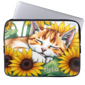 Cute Napping Kitten and Sunflowers Personalized Laptopschutzhülle (Vorderseite)