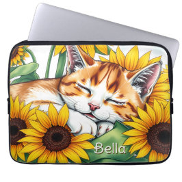 Cute Napping Kitten and Sunflowers Personalized Laptopschutzhülle