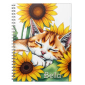 Cute Napping Kitten and Sunflowers Personalized Notizblock (Vorderseite)