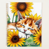 Cute Napping Kitten and Sunflowers Personalized Planer (Vorderseite)