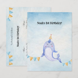 Cute Narwhal Ocean Theme Narwal Birthday Invite Postkarte