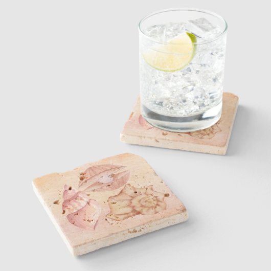 Cute nautical background seashell Pink Steinuntersetzer (Seitenansicht)