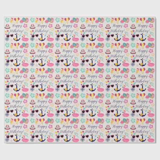 Cute Nautical Birthday Geschenkpapier (Flach)