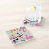 Cute Nautical Birthday Glasuntersetzer (Schrägansicht)