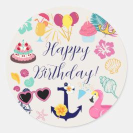 Cute Nautical Birthday Runder Aufkleber