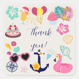Cute Nautical Birthday Thank You Quadratischer Aufkleber