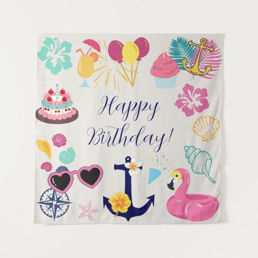 Cute Nautical Birthday Wandteppich (Vorderseite)