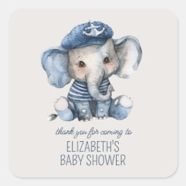 Cute Nautical Blue Baby Elephant Baby Shower Quadratischer Aufkleber