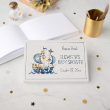 Cute Nautical Blue Sailing Ship Baby Shower