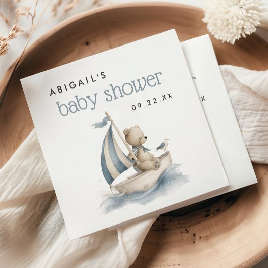 Cute Nautical Teddy Bear Boys Baby Shower Serviette