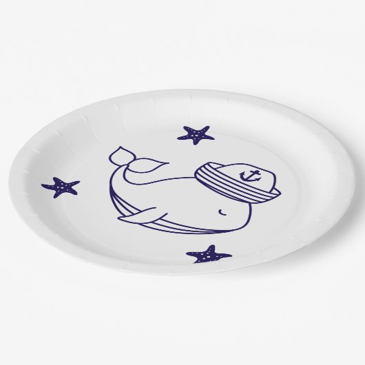 Cute Nautical Whale Pappteller (Schrägansicht)