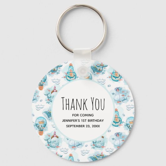 Cute Nautical Whales Watercolor Pattern Thank You Schlüsselanhänger (Vorderseite)