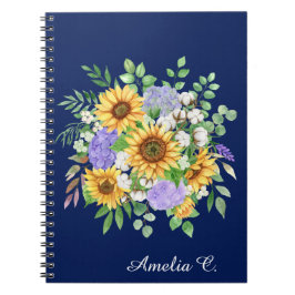 Cute Navy Blue Boho Wildflowers Notebook Journal Notizblock
