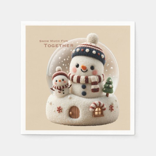 Cute Needle Felted Snowman Snowglobe Serviette (Vorderseite)