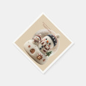 Cute Needle Felted Snowman Snowglobe Serviette (Ecke)