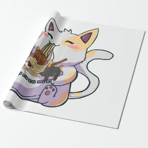 Cute Neko Cat With Ramen Noodles Bowl Anime Japan Geschenkpapier