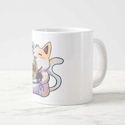 Cute Neko Cat With Ramen Noodles Bowl Anime Japan  Jumbo-Tasse (Vorderseite Rechts)