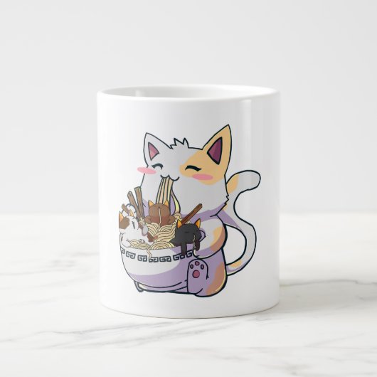 Cute Neko Cat With Ramen Noodles Bowl Anime Japan Jumbo-Tasse (Vorderseite)