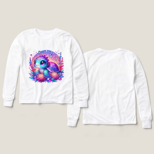 Cute Neon Baby Sea Turtle Illustration T-Shirt (Design Vorderseite & Rückseite)