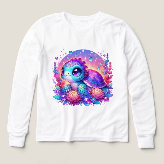 Cute Neon Baby Sea Turtle Illustration T-Shirt (Design Vorderseite)