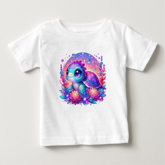 Cute Neon Baby Sea Turtle Illustration T-Shirt (Vorderseite)
