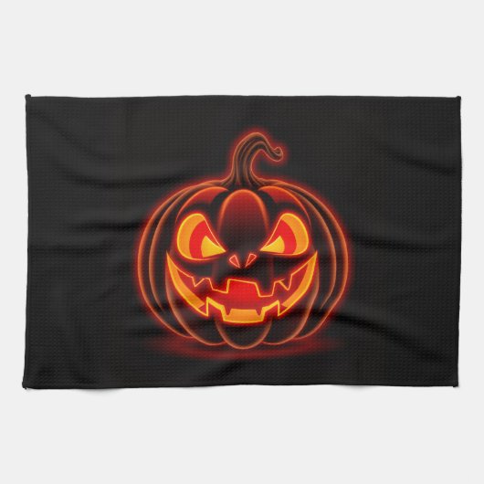 Cute Neon Pumpkin Halloween Kitchen Towel Geschirrtuch (Horizontal)