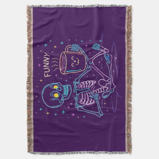 Cute Neon Skeleton Drinking Coffee – Funny Pastel  Decke (Vorderseite Vertikal)