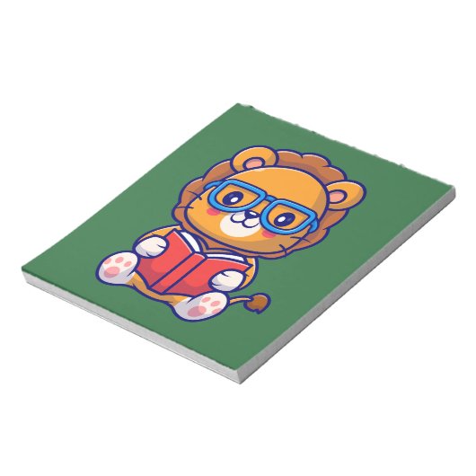 Cute Nerd Lion Reading a Book Notizblock (Rotiert)