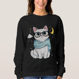 Cute Nerdy Cat with Glasses and Scarf Sweatshirt