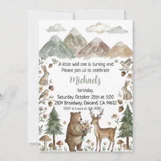 Cute Neutral Boho Woodland Boy Birthday  Einladung