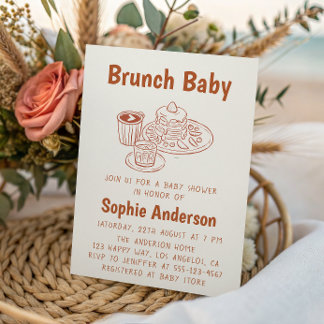 Cute Neutral Coffee & Pancakes Brunch Baby Shower Einladung