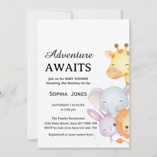 Cute Neutral Forest Animals Baby Shower Einladung (Vorderseite)