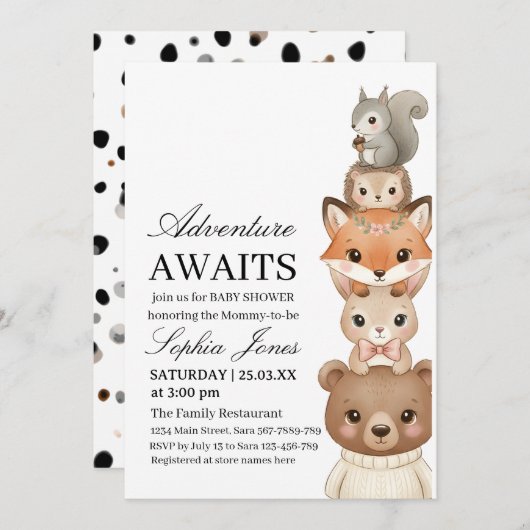 Cute  Neutral Forest Animals Baby Shower  Einladung (Vorne/Hinten)