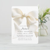 Cute Neutral Ivory Coquette Bow Baby Shower Einladung (Stehend Vorderseite)