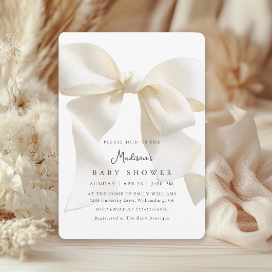 Cute Neutral Ivory Coquette Bow Baby Shower Einladung