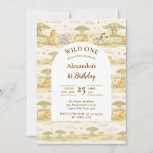 Cute Neutral Safari Animals First Birthday