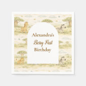 Cute Neutral Safari Animals First Birthday Serviette (Vorderseite)