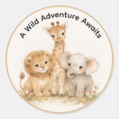 Cute Neutral Safari Animals Lion Giraffe Elephant Runder Aufkleber (Vorderseite)