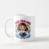 Cute New Zealand Girl With Fern And Waves Dor Kids Kaffeetasse (Links)