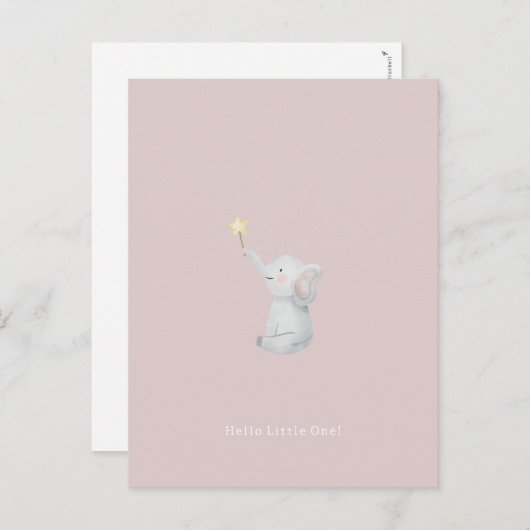 Cute Newborn Baby Hello Little One Elephant Card. Postkarte (Vorne/Hinten)